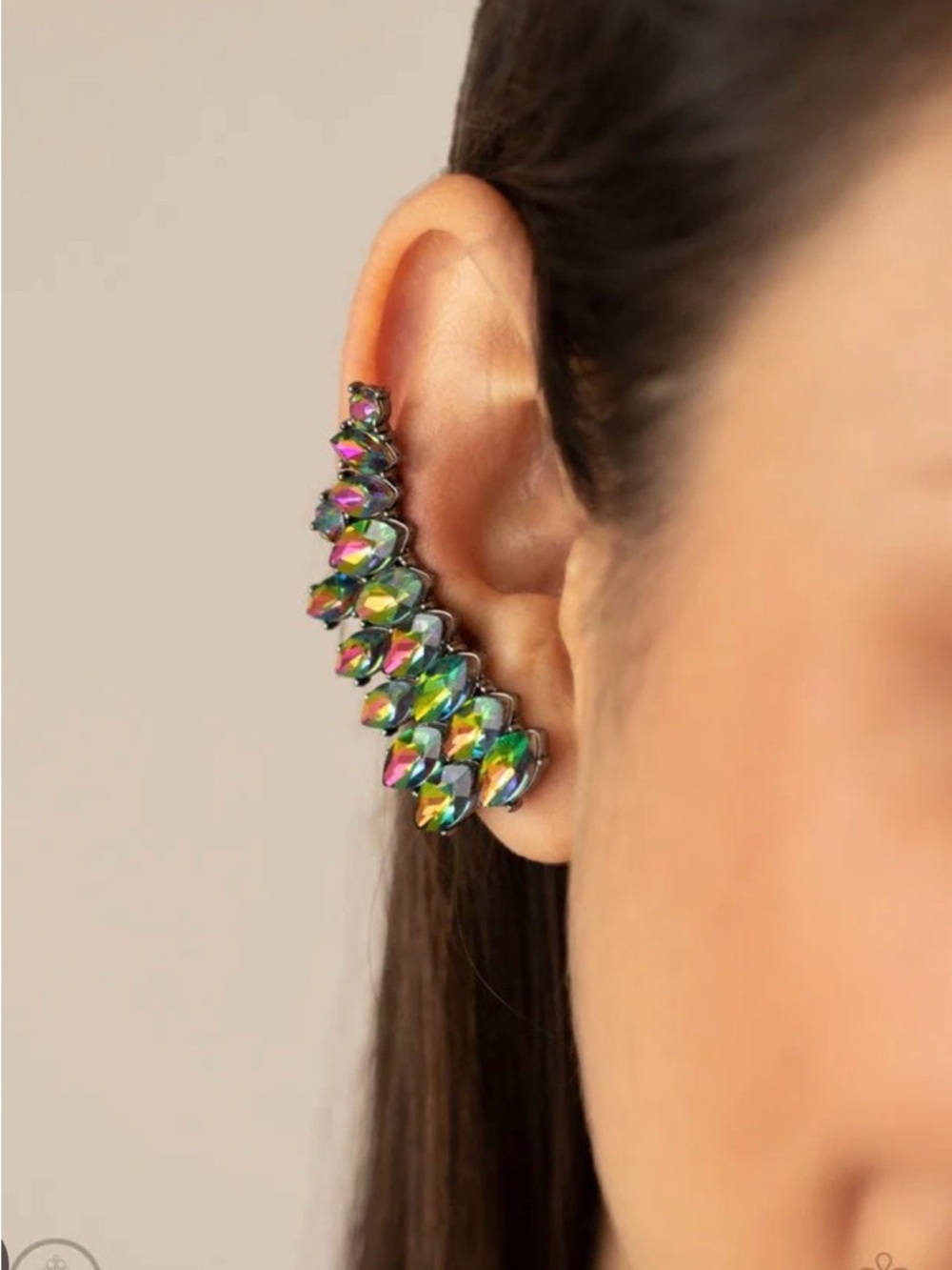 Oil Spill Ear Cuff Climber - Multicolor Crystal Accent